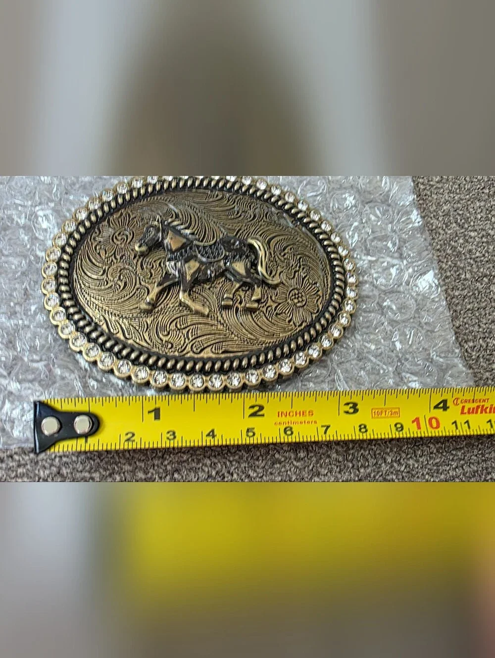 Ornate Rhinestone Horse Belt Buckle